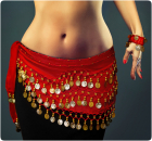 Bauchtanz Hüfttuch mit Münzen inkl. Handketten – Belly Dance Outfit Kostüm Gürtel in rot – Münzgürtel für Bauchtanz, Fasching, Karneval, Halloween, Tanzaufführung & Party